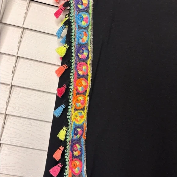 Embellished Black Top with Colorful Tassels - Picture 2 of 4
